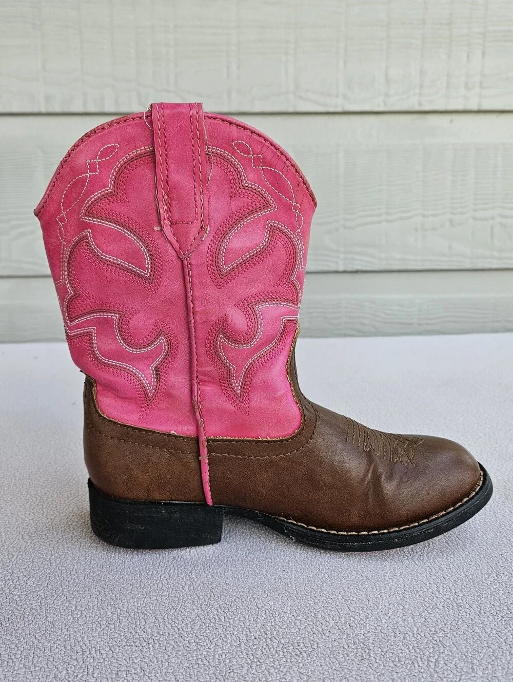 Roper Little Light-Up Western Cowgirl Boots SZ 11 Pink Brown Round Toe Rodeo